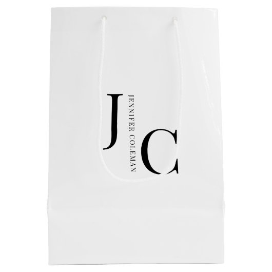 Modern Minimalistisch Professioneel Monogram Wit Medium Cadeauzakje (Achterkant)