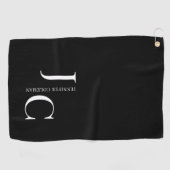 Modern minimalistisch professioneel monogram zwart golfhanddoek (Horizontaal)