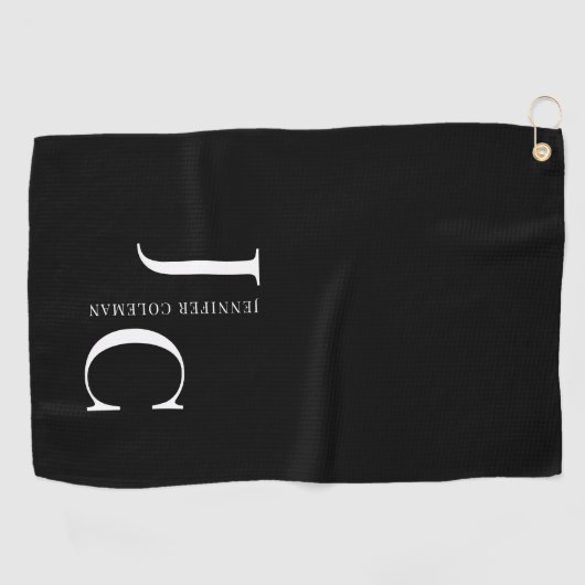Modern minimalistisch professioneel monogram zwart golfhanddoek (Horizontaal)