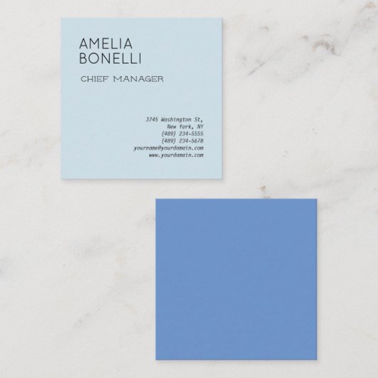 Modern minimalistisch professioneel platenblauw vierkante visitekaartje (Voorkant / Achterkant)
