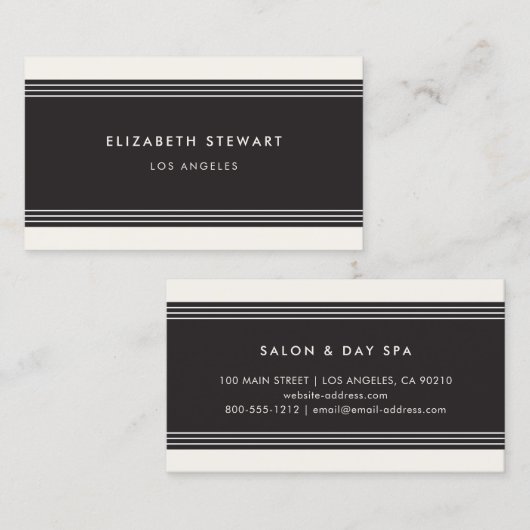 Modern minimalistisch professioneel zwart en ivoor visitekaartje (Voorkant / Achterkant)