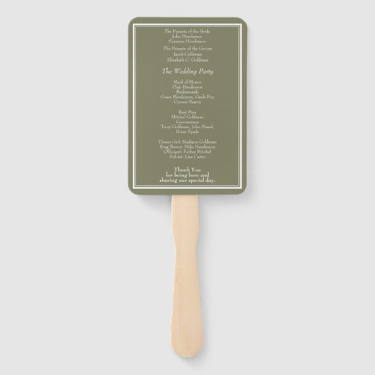 Modern minimalistisch programma voor groene bruilo handwaaier (Achterkant)