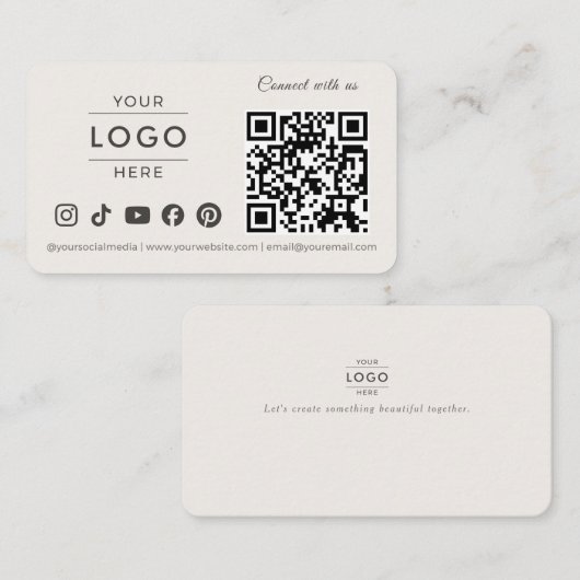 Modern Minimalistisch QR Code Social Media Logo Be Visitekaartje (Voorkant / Achterkant)
