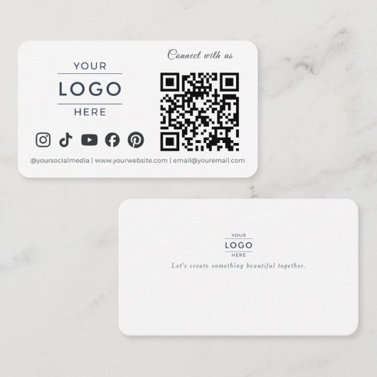 Modern Minimalistisch QR Code Social Media Logo Wi Visitekaartje (Voorkant / Achterkant)
