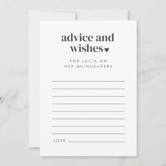 Modern minimalistisch Quinceañera advies wenst Kaa Kaart (Voorkant)