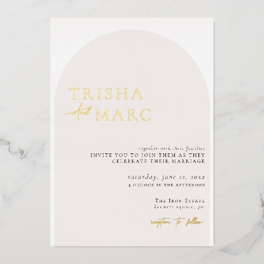 Modern minimalistisch roam bruiloft folie uitnodiging (Voorkant)