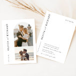 Modern minimalistisch Romantic fotohuwelijk Kaart<br><div class="desc">Vier je liefde met onze moderne minimalistische romantische foto bruiloft uitnodiging. Deze minimalistische maar stijlvolle bruiloft uitnodiging beschikt over een tijdloos zwart-wit ontwerp, ideaal voor casual outdoor bruiloften. De dubbelzijdige lay-out met dubbele foto's voegt een persoonlijk tintje toe, waardoor het ideaal is voor chique en stijlvolle bestemmingsbruiloften. Het elegante ontwerp...</div>