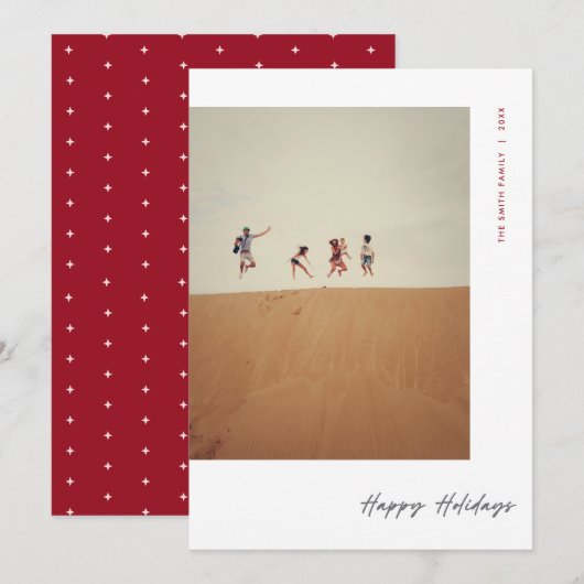 Modern minimalistisch rood kerstfoto feestdagenkaart (Voorkant / Achterkant)