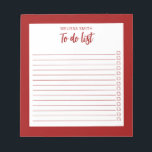 Modern minimalistisch rood om lijst te doen notitieblok<br><div class="desc">Modern minimalistisch rood om Notitieblok te vermelden. Creëer uw eigen persoonlijke checklist voor dagelijkse taken.</div>
