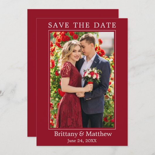 Modern minimalistisch rood save the date (Voorkant / Achterkant)