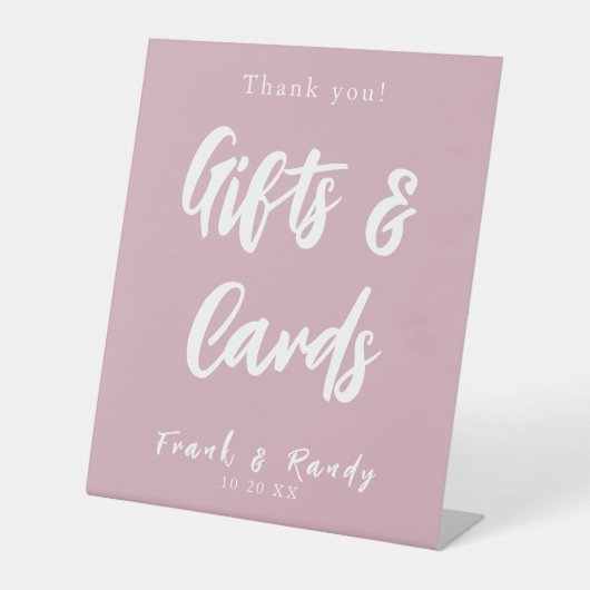 Modern minimalistisch Roos geeft Kaarten bruiloft Reclamebord Met Voetstuk (Voorkant)