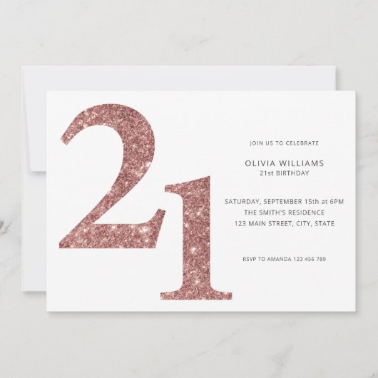 Modern Minimalistisch Roos Gold 21st Birthday Kaart (Voorkant)