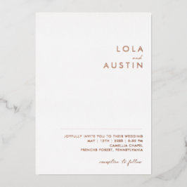 Modern minimalistisch | Roos Gold Casual Wedding R Folie Uitnodiging