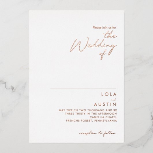 Modern minimalistisch | Roos roze het huwelijk van Folie Uitnodiging (Voorkant)