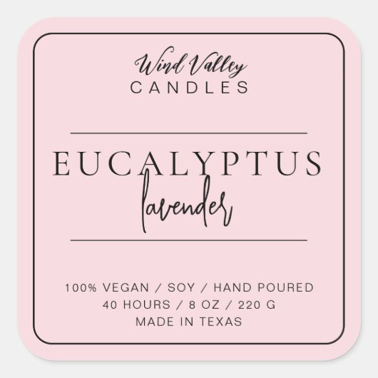 Modern minimalistisch roos roze kaarsenlabel vierkante sticker (Voorkant)