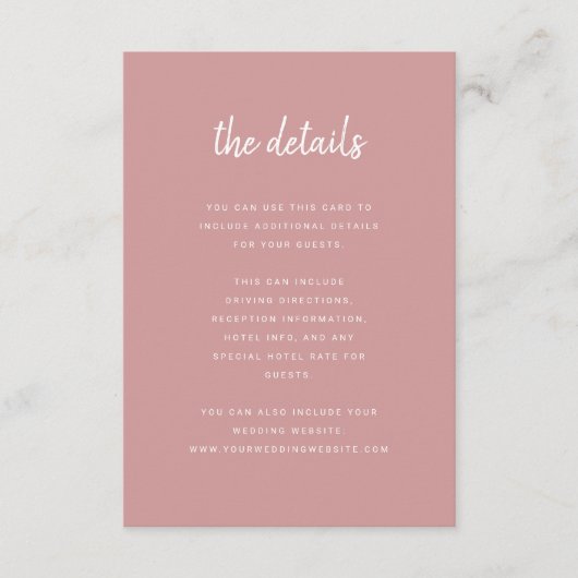 Modern minimalistisch Roos van het Manuscript Dust Informatiekaartje (Voorkant)