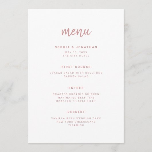 Modern minimalistisch Roos van het Manuscript Dust Menu (Voorkant)