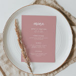 Modern minimalistisch Roos van het Manuscript Dust Menu<br><div class="desc">Deze elegante,  minimalistische trouwmenukaart biedt moderne scripttypografie en schone,  sans serif tekst voor een eenvoudig en stijlvol stoffig roos en een wit ontwerp waar u van houdt.</div>