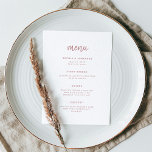 Modern minimalistisch Roos van het Manuscript Dust Menu<br><div class="desc">Deze elegante,  minimalistische trouwmenukaart is voorzien van stoffige rozen moderne scripttypografie en strakke,  sans serif tekst voor een eenvoudig en stijlvol ontwerp waar u dol op zult zijn.</div>