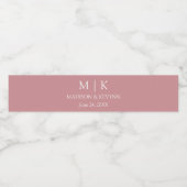 Modern minimalistisch Roos van het Monogram Weddin Waterfles Etiket (Enkel label)