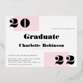 Modern minimalistisch roze 2 foto's afstuderen folie uitnodiging (Achterkant)