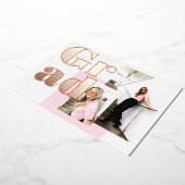 Modern minimalistisch roze 2 foto's afstuderen folie uitnodiging (Gedraaid)