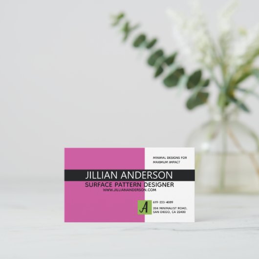 Modern minimalistisch roze en zwart Visitekaartje (Staand voorkant)