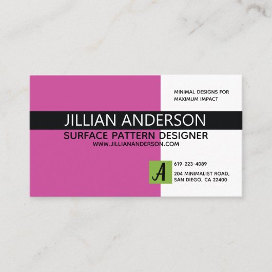 Modern minimalistisch roze en zwart Visitekaartje (Voorkant)