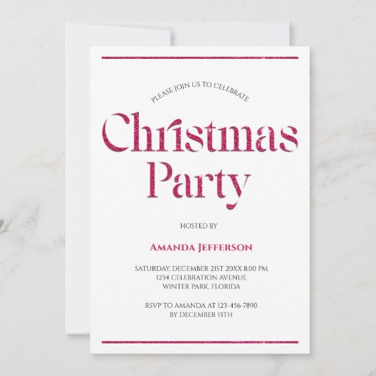 Modern minimalistisch roze glitter kerstfeest kaart (Voorkant)