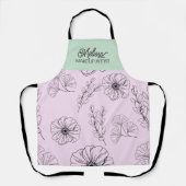Modern minimalistisch roze groen bloemlijn patroon schort (Voorkant)