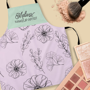 Modern minimalistisch roze groen bloemlijn patroon schort