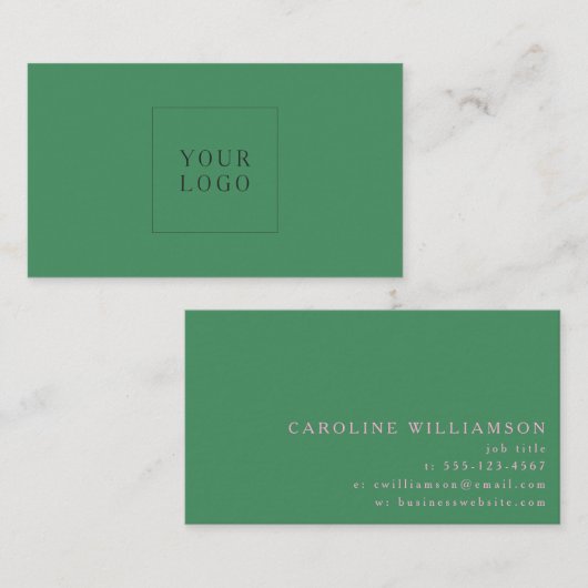 Modern Minimalistisch Roze Groen Professioneel Log Visitekaartje (Voorkant / Achterkant)