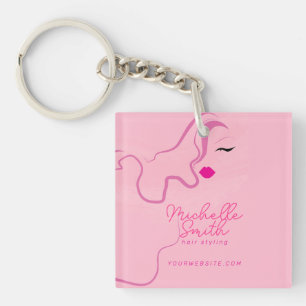Modern minimalistisch roze haar styling golvend ka sleutelhanger