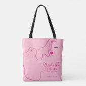 Modern minimalistisch roze haar styling golvend ka tote bag (Achterkant)