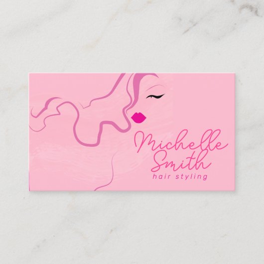 Modern minimalistisch roze haar styling golvend ka visitekaartje (Voorkant)
