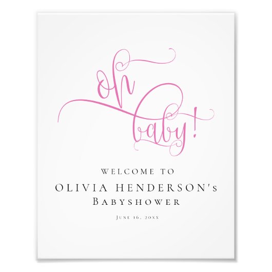 Modern minimalistisch roze kalligrafie Baby shower Foto Afdruk (Voorkant)