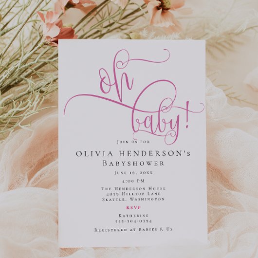 Modern minimalistisch roze kalligrafie Baby shower Kaart