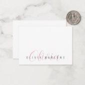 Modern minimalistisch roze monogram notitiekaartje (Voorkant / Achterkant in situ)