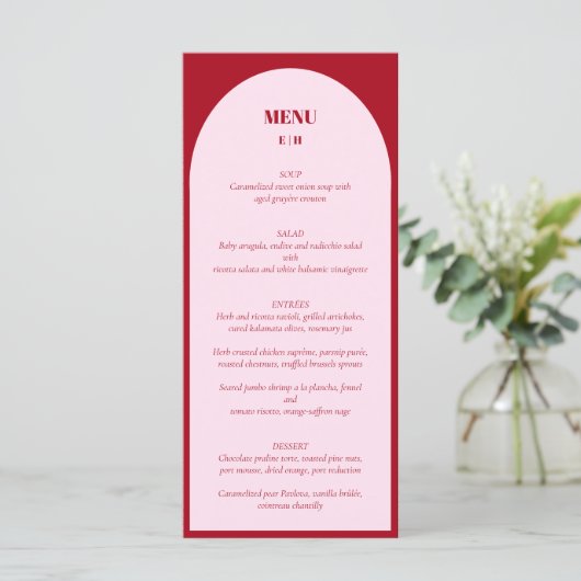 Modern minimalistisch roze rondtrekmenu menu (Staand voorkant)