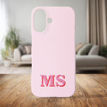 Modern minimalistisch roze rood Initiaal monogram iPhone 16 Hoesje<br><div class="desc">Creëer uw eigen gepersonaliseerde iPhone Case met aangepaste initiaal naam in de moderne minimalistische typografie. Verkrijgbaar in verschillende kleuren en stijlen.</div>
