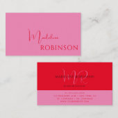 Modern Minimalistisch Roze Rood Script Visitekaartje (Voorkant / Achterkant)
