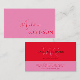 Modern Minimalistisch Roze Rood Script Visitekaartje