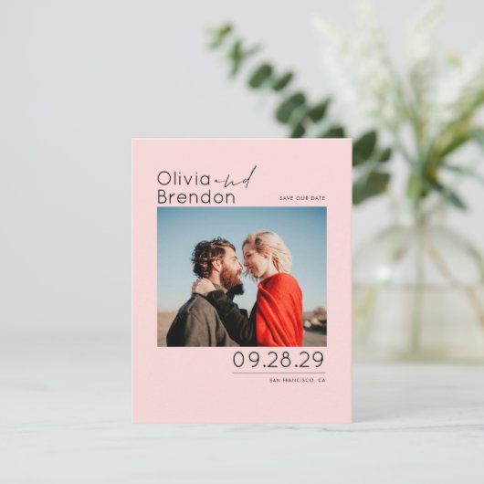 Modern minimalistisch roze Save the Date-foto Save The Date (Staand voorkant)