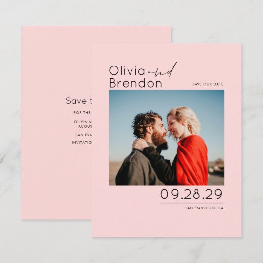 Modern minimalistisch roze Save the Date-foto Save The Date (Voorkant / Achterkant)