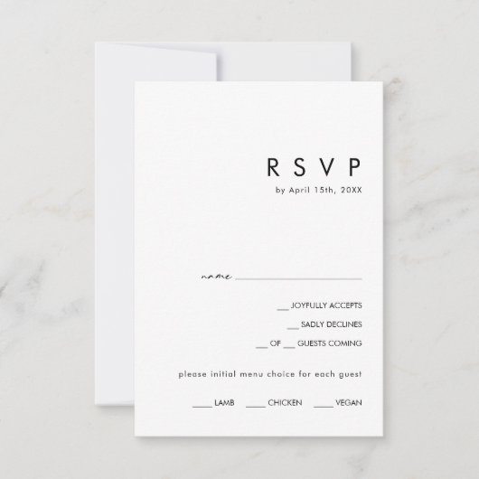 Modern minimalistisch | RSVP-kaart met zwarte menu (Voorkant)