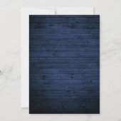 Modern minimalistisch rustiek blauw hout save the date (Achterkant)