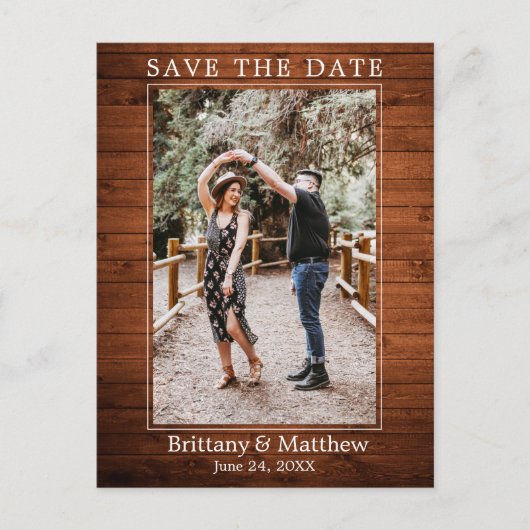Modern Minimalistisch rustiek hout Save the Date Briefkaart (Voorkant)