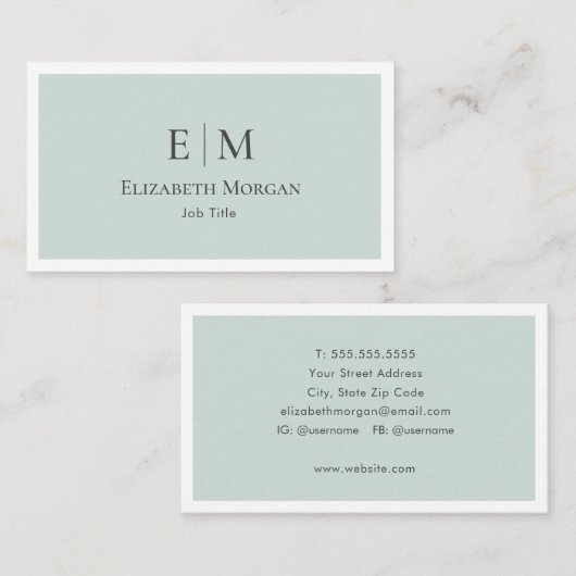 Modern minimalistisch Sage Green Grey Simple Visitekaartje (Voorkant / Achterkant)