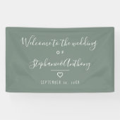 Modern minimalistisch Sage Green Heart Wedding Spandoek (Horizontaal)