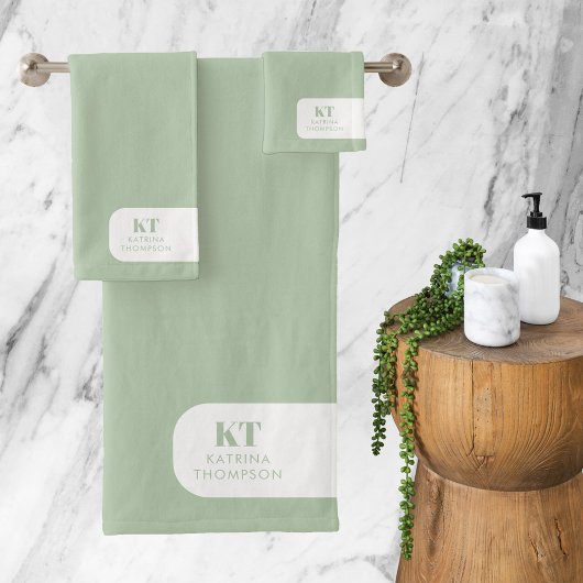 Modern minimalistisch Sage Green Initialen Monogra Bad Handdoek